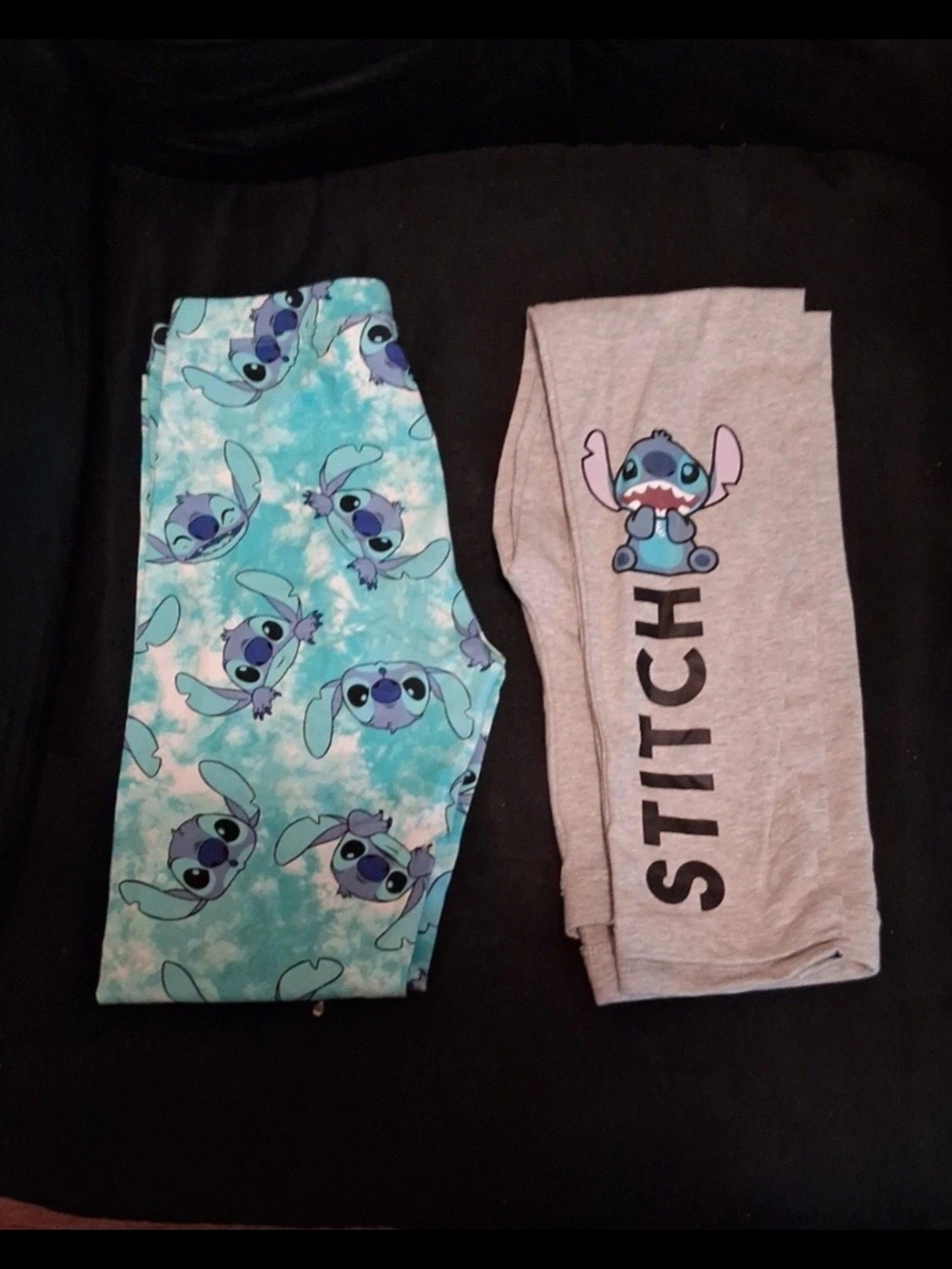 Stitch Print Girls Leggings - Blue & Gray